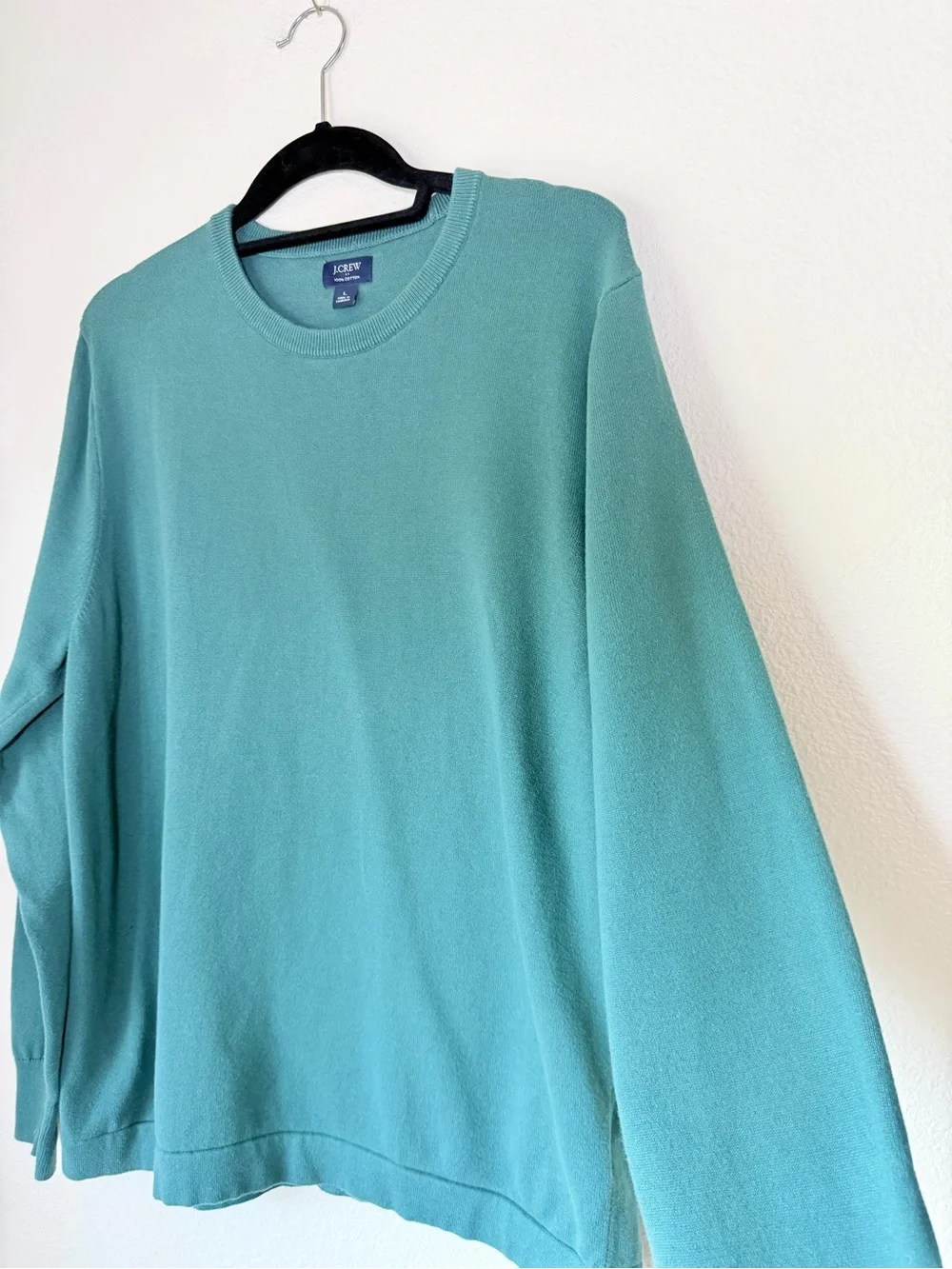 J. Crew Men's Crewneck 100% Cotton Sweater in Teal Green, Size Large